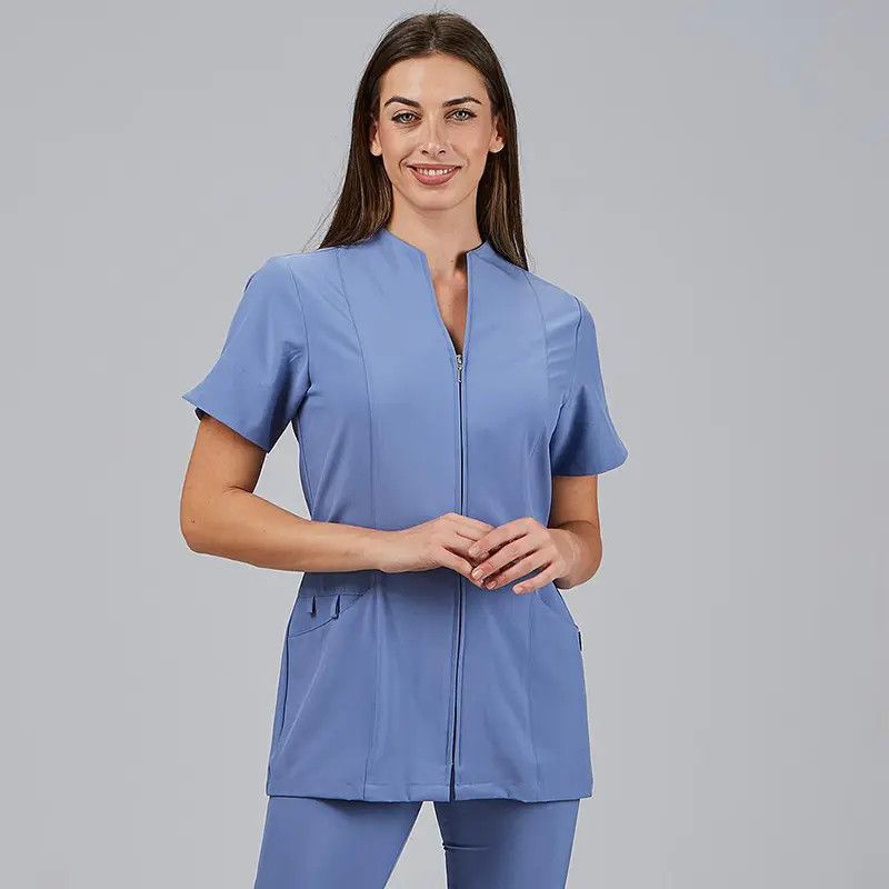 Zip-Front Blue Scrub Set with Stand-Up Collar — Nurse Outfits 2027