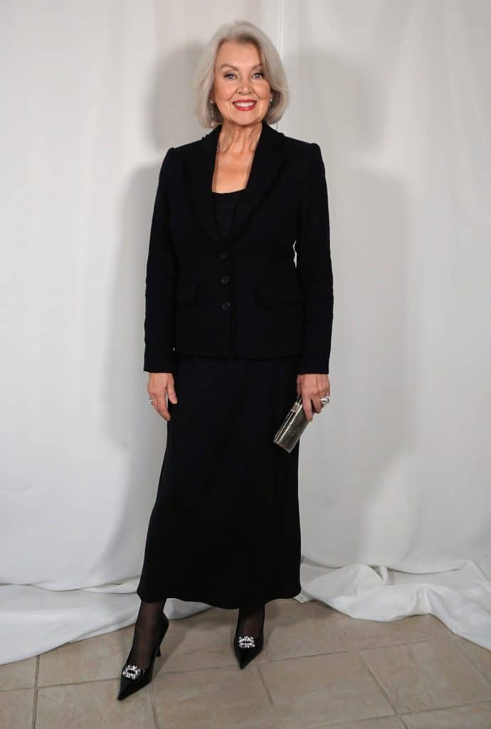 Polished Power: Black Suit with Crystal Pumps for Anniversary Polished Power: Black Suit with Crystal Pumps for Anniversary — Anniversary Outfits 2027