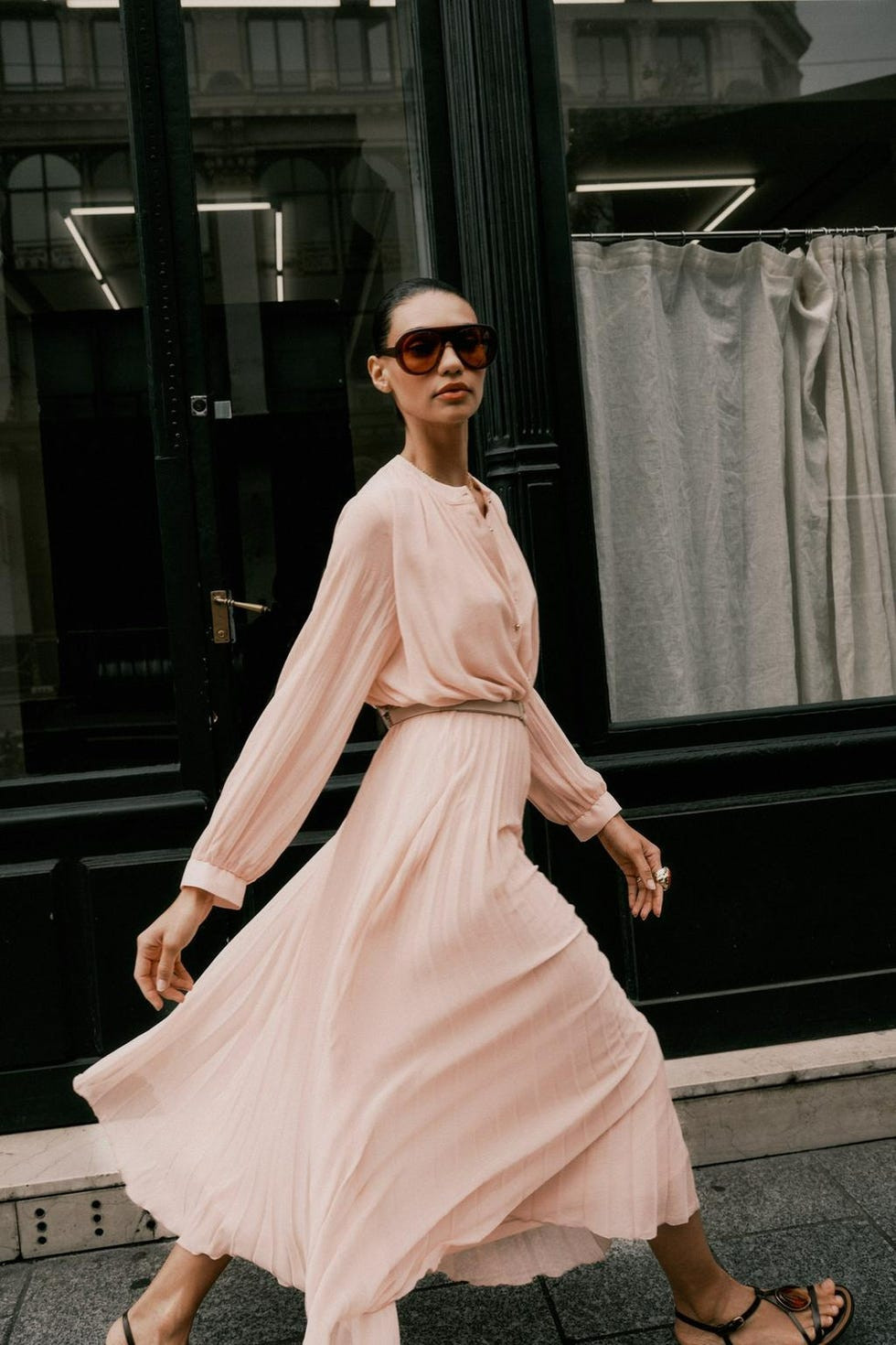 Pale Pink Pleats: Belted Midi Dress for Day Outings Pale Pink Pleats: Belted Midi Dress for Day Outings — Mothers Day Outfits 2027