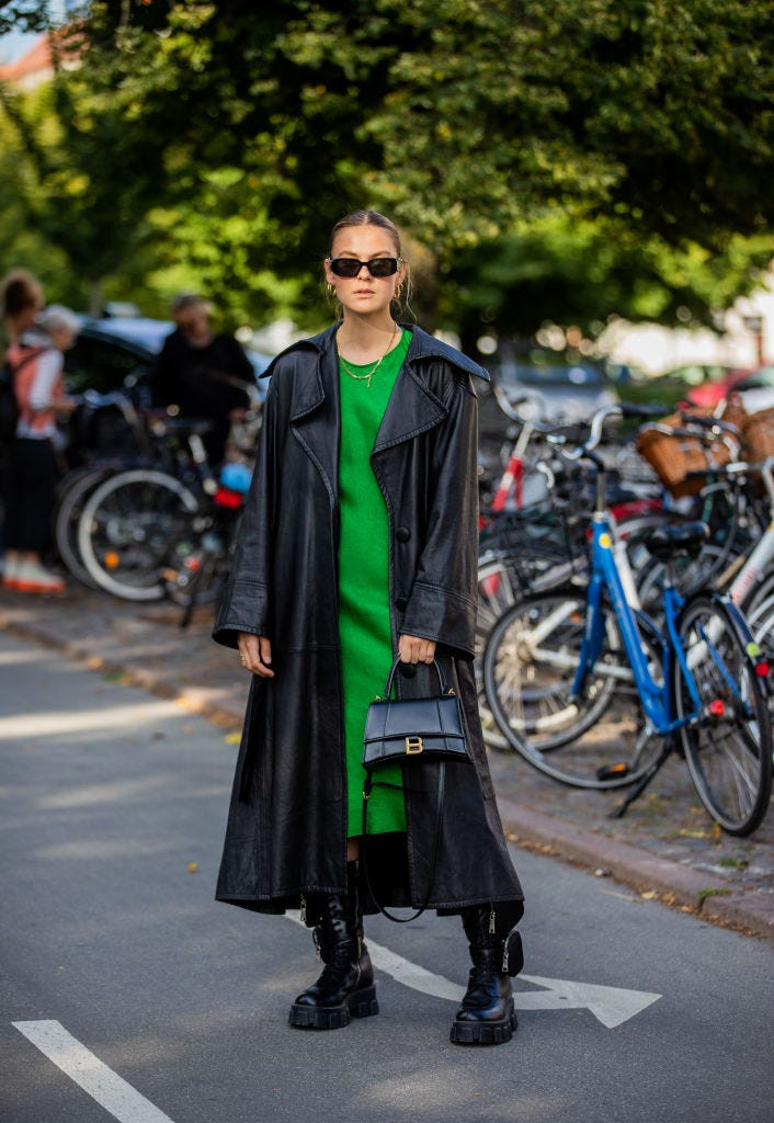 Edgy Chic: Leather Trench and Midi Dress with Combat Boots Edgy Chic: Leather Trench and Midi Dress with Combat Boots — Combat Boots Outfits 2027