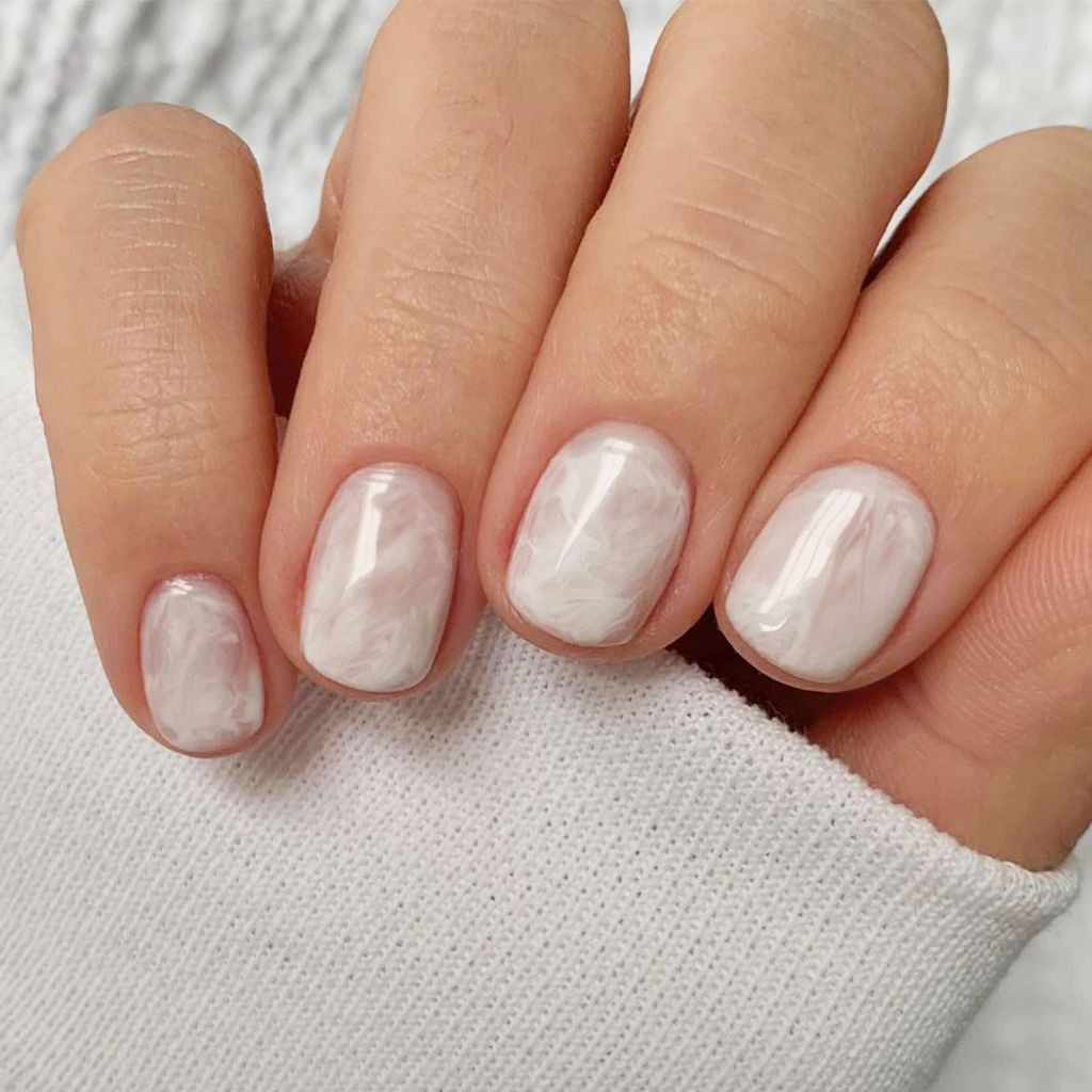 Marbled White and Milky Pink — Short Wedding Nails 2027