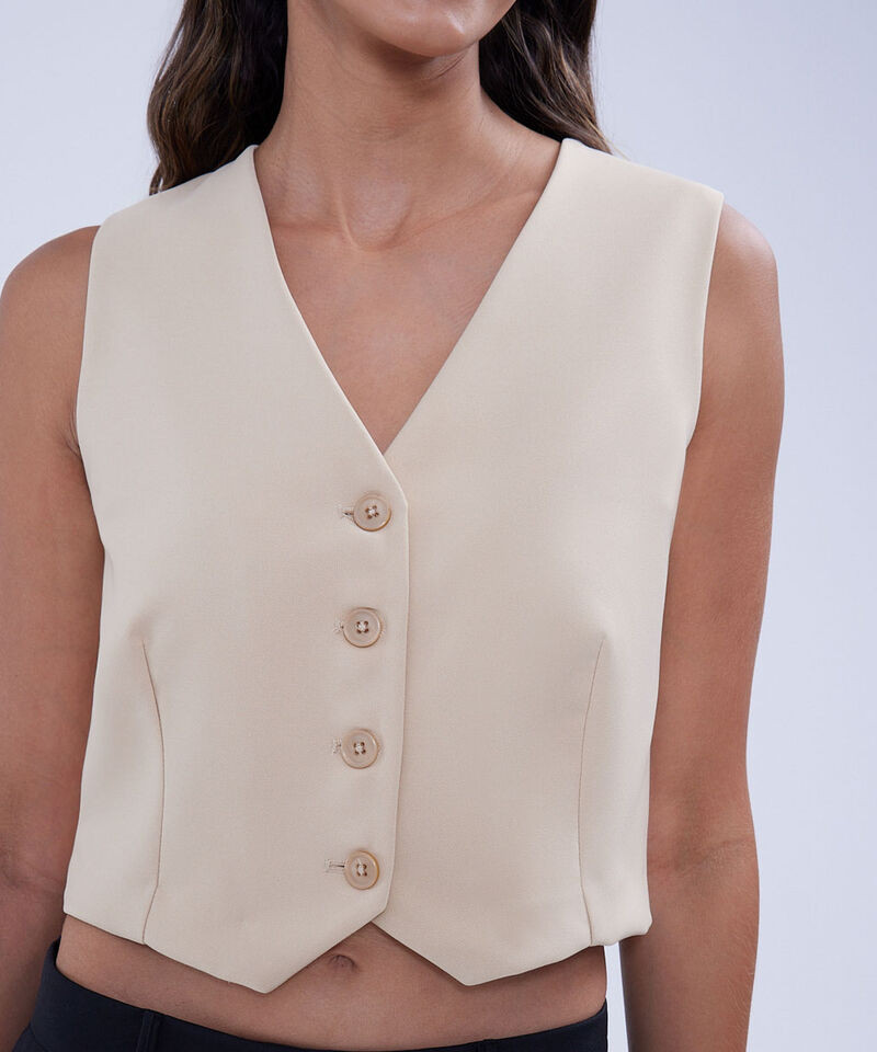 Fitted Beige Vest with Button Detail Fitted Beige Vest with Button Detail — Vests 2027