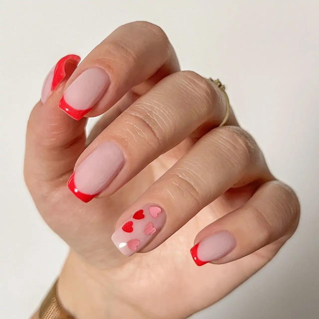 Square Pink Red Heart Gradient Square Pink Red Heart Gradient — Valentines French Tip Nails 2027