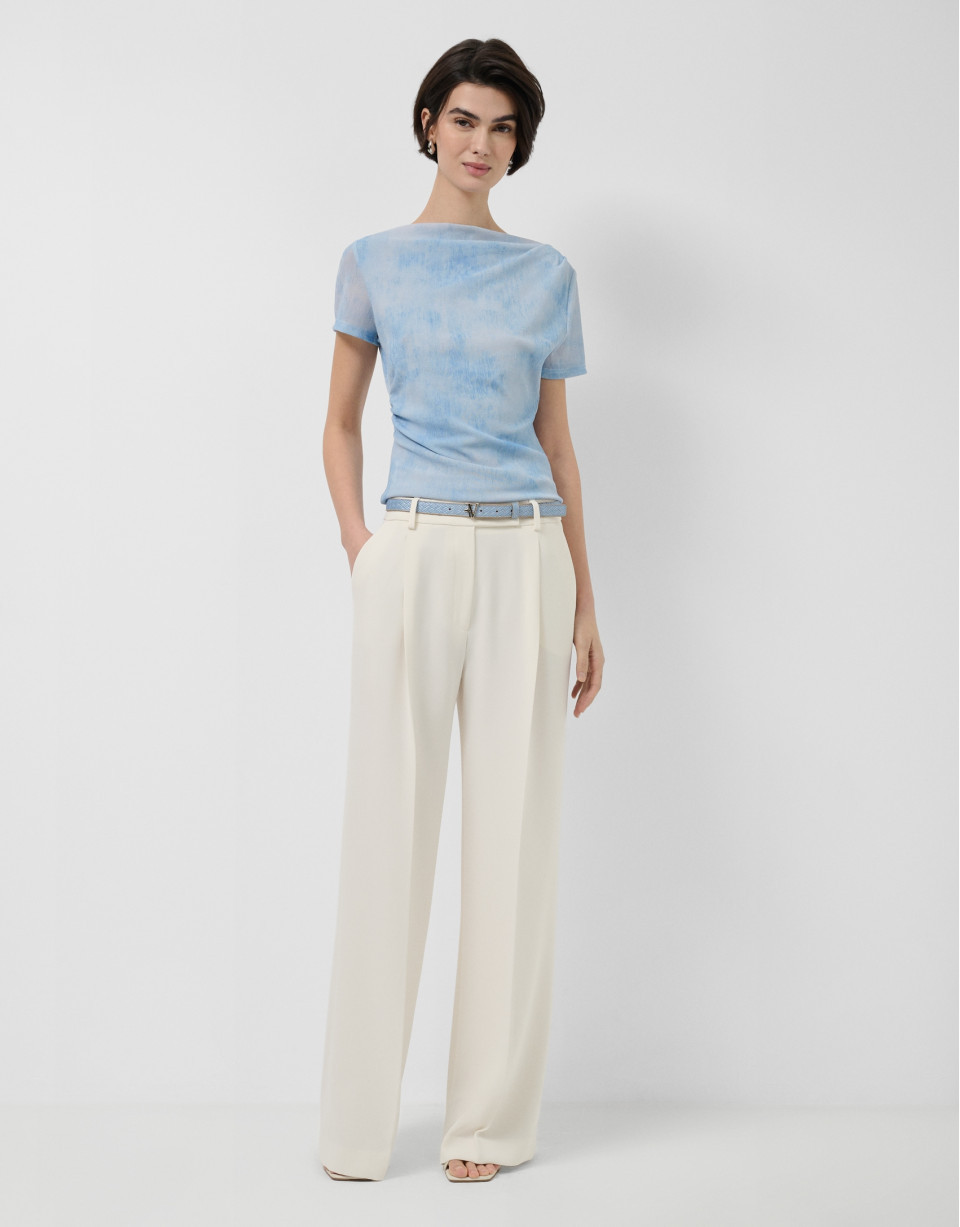 Sheer Short Sleeve Top Wide Leg Trousers Outfit Idea Sheer Short Sleeve Top Wide Leg Trousers Outfit Idea — Baby Blue Outfits 2027