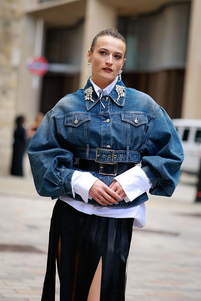 Embellished Denim Jacket with Black Skirt Embellished Denim Jacket with Black Skirt — London Outfits 2027