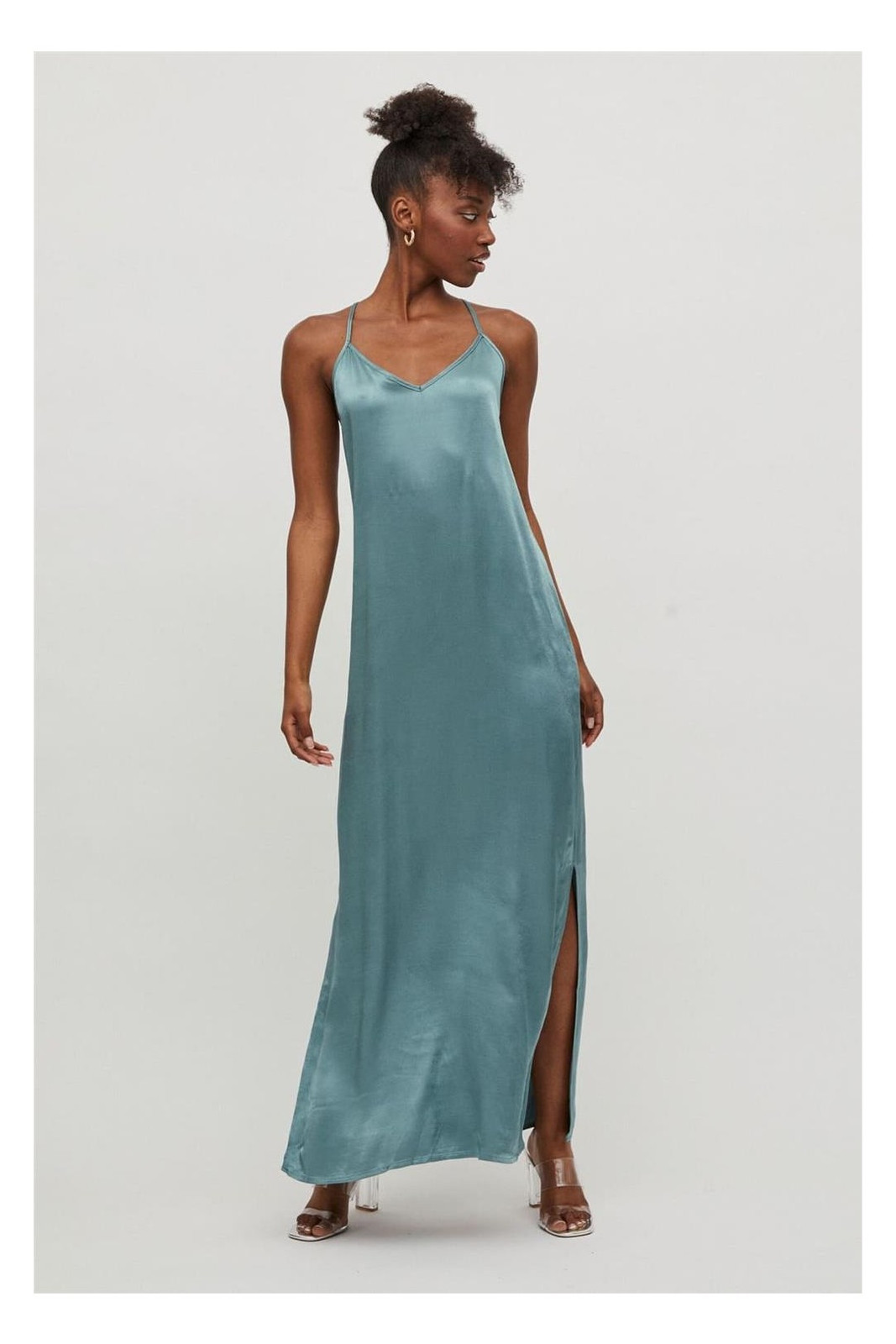 Elegant Evening: Dark Green Satin Slip Dress with Cowl Neck Elegant Evening: Dark Green Satin Slip Dress with Cowl Neck — Satin Dresses 2027