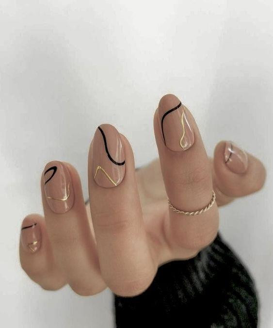 Nude Base Black And Gold Accents Visual Idea Nude Base Black And Gold Accents Visual Idea — Abstract Nails 2027
