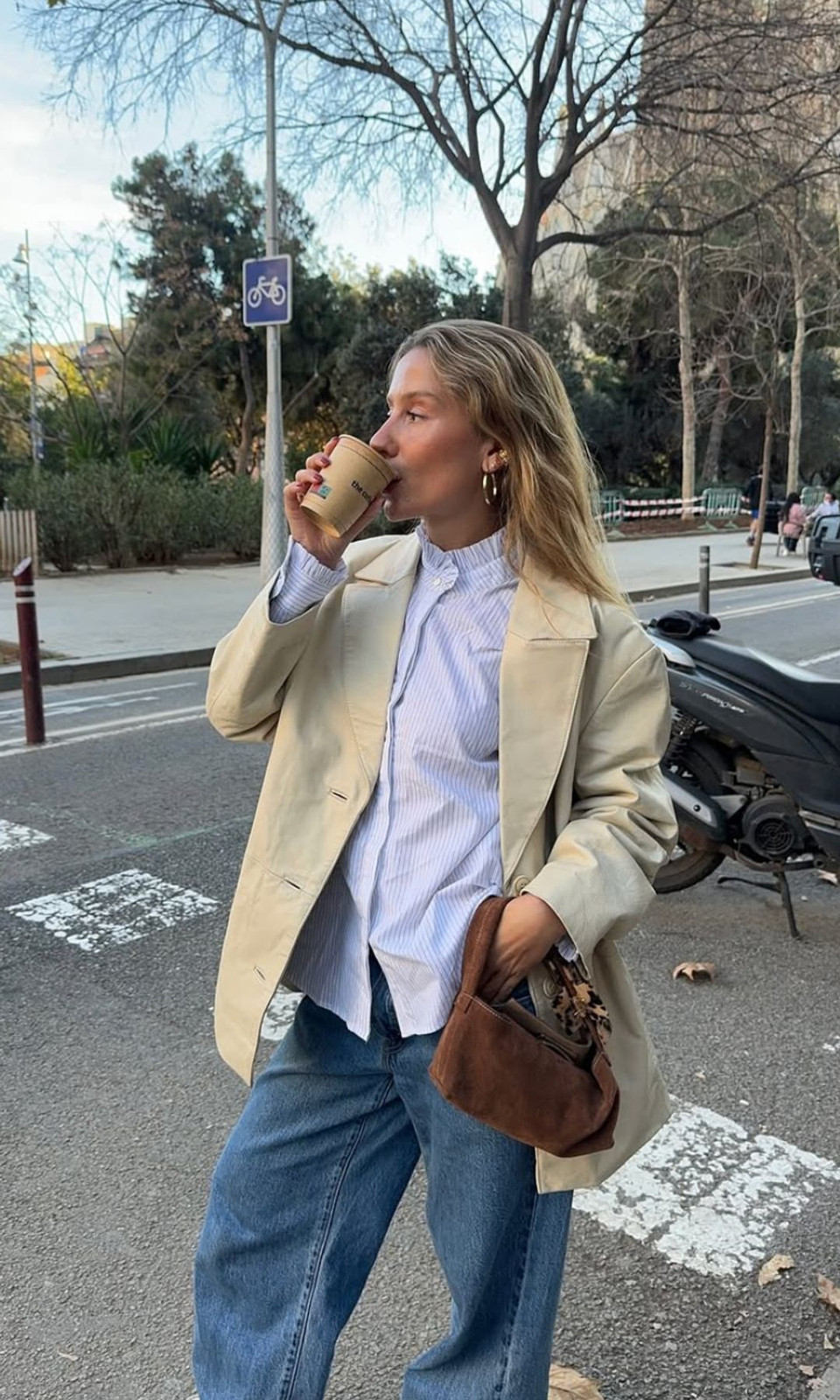 Striped Shirt with Relaxed Jeans and Beige Blazer Striped Shirt with Relaxed Jeans and Beige Blazer — Denim Shirt Outfits 2027