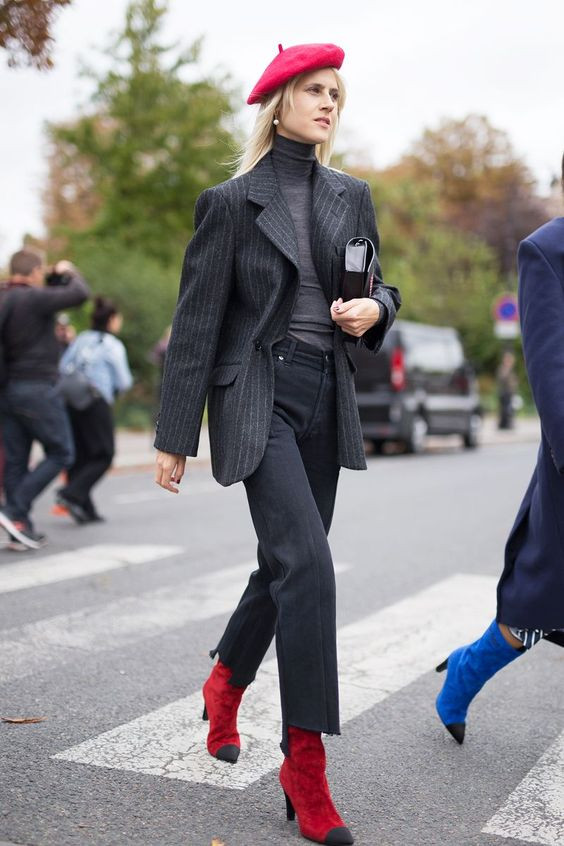 Autumn Layers: Red Beret with Pinstripe Blazer and Red Boots Autumn Layers: Red Beret with Pinstripe Blazer and Red Boots — Beret Outfits 2027