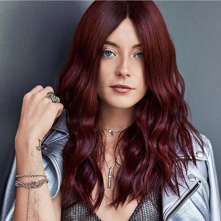 Shoulder Length Loose Waves Dark Cherry Red Shoulder Length Loose Waves Dark Cherry Red — Mulled Wine Hair 2027