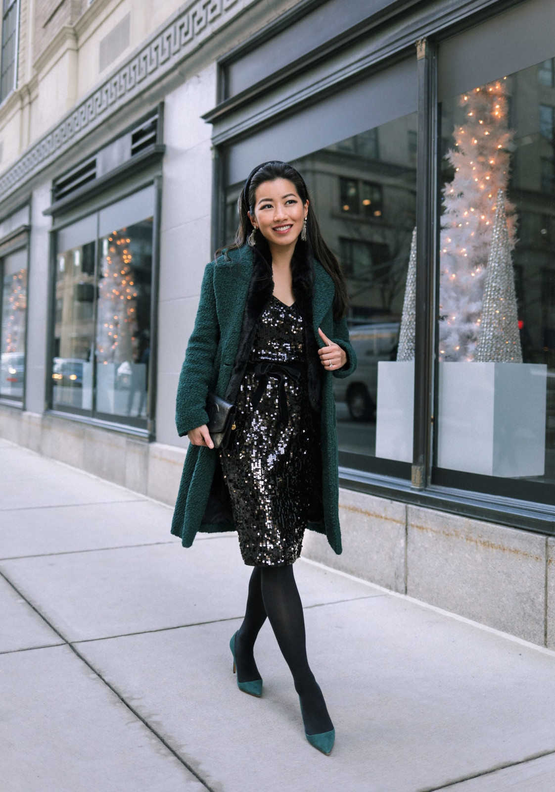 Sequin Dress Under a Textured Coat Sequin Dress Under a Textured Coat — New Years Eve Outfits 2027