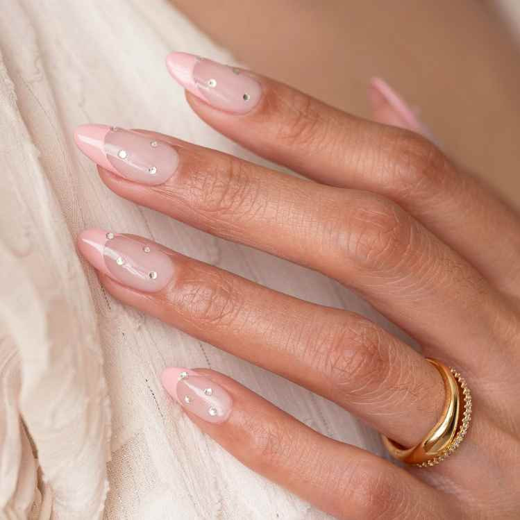 Rhinestone Accents On French Tips Visual Idea Rhinestone Accents On French Tips Visual Idea — Winter Pink Nails 2027
