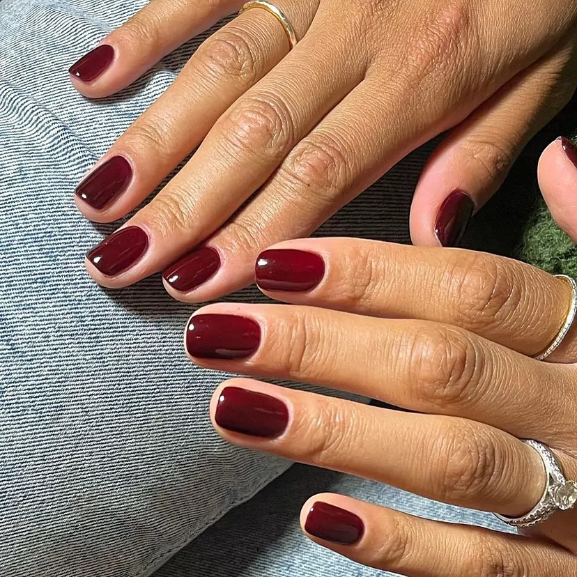 Nude Pink Red French Tip Gold Line Nude Pink Red French Tip Gold Line — Simple Winter Nails 2027