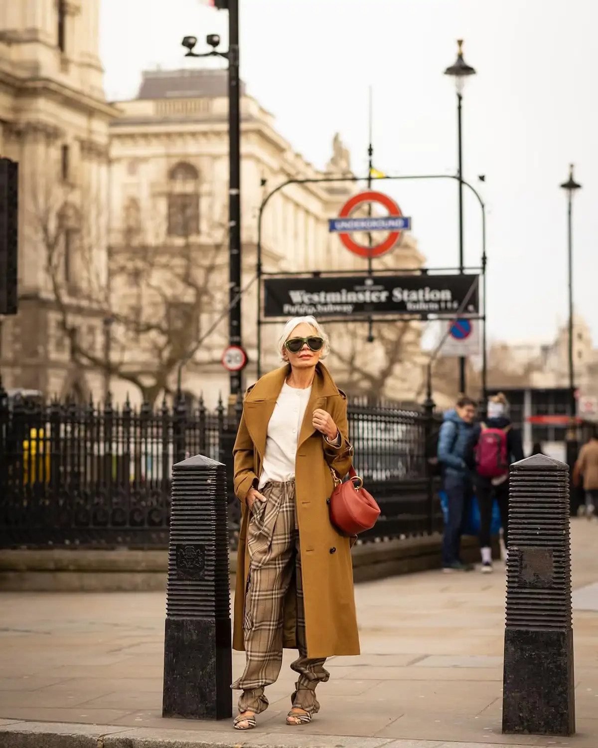 Classic Outerwear Meets Casual: Camel Trench with Plaid Trousers Classic Outerwear Meets Casual: Camel Trench with Plaid Trousers — Scene Outfits 2027