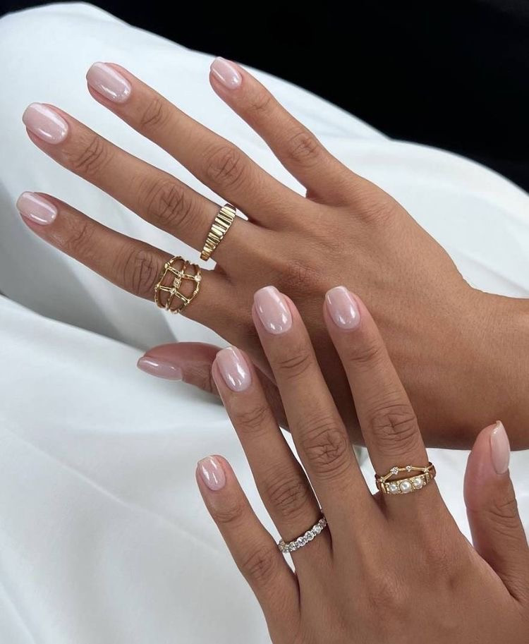 Pearlescent Sheer Pink Oval Nails Pearlescent Sheer Pink Oval Nails — Neutral Wedding Nails 2027