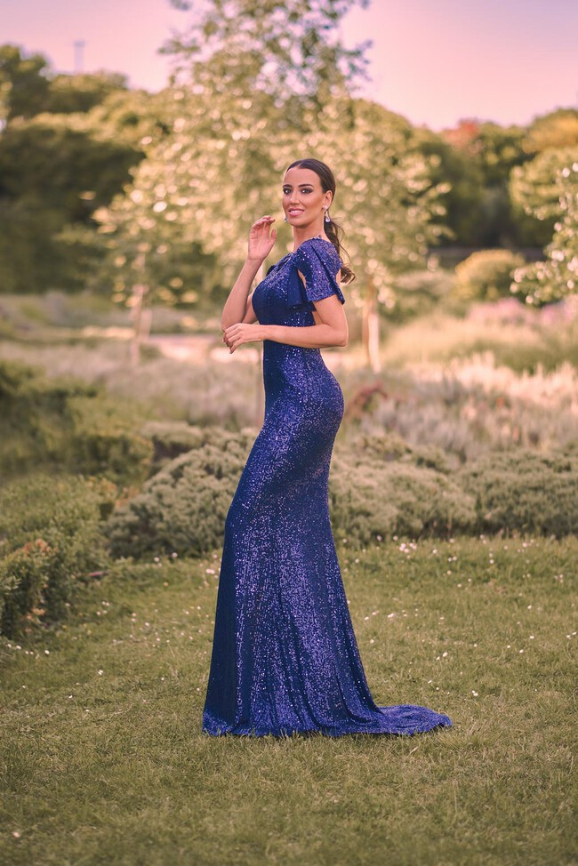 Royal Blue Sequin Mermaid Gown with Flutter Sleeves — Sequin Dresses 2027