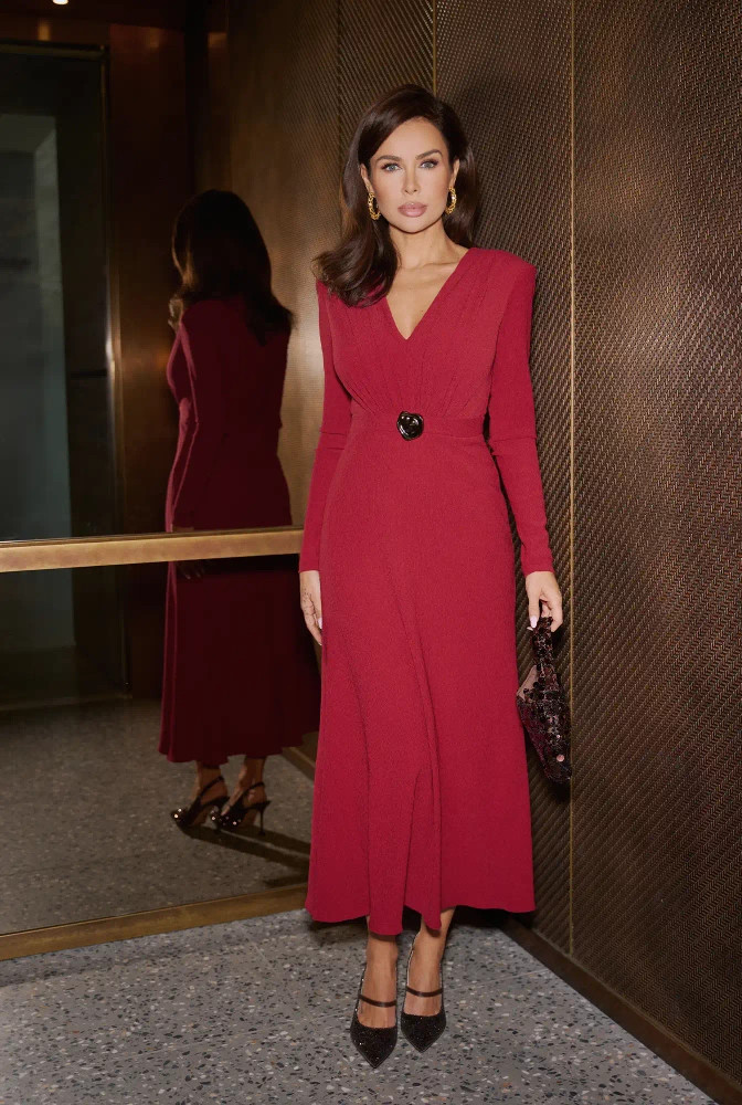 Long-Sleeved Red Midi Dress Outfit Idea — Red Valentines Outfits 2027