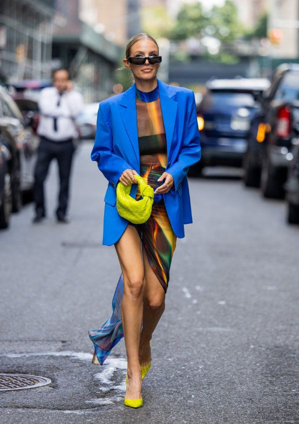 Bold Cobalt Blue Blazer Over Printed Dress for Fashion-Forward Style Bold Cobalt Blue Blazer Over Printed Dress for Fashion-Forward Style — Cobalt Blue Outfits 2027