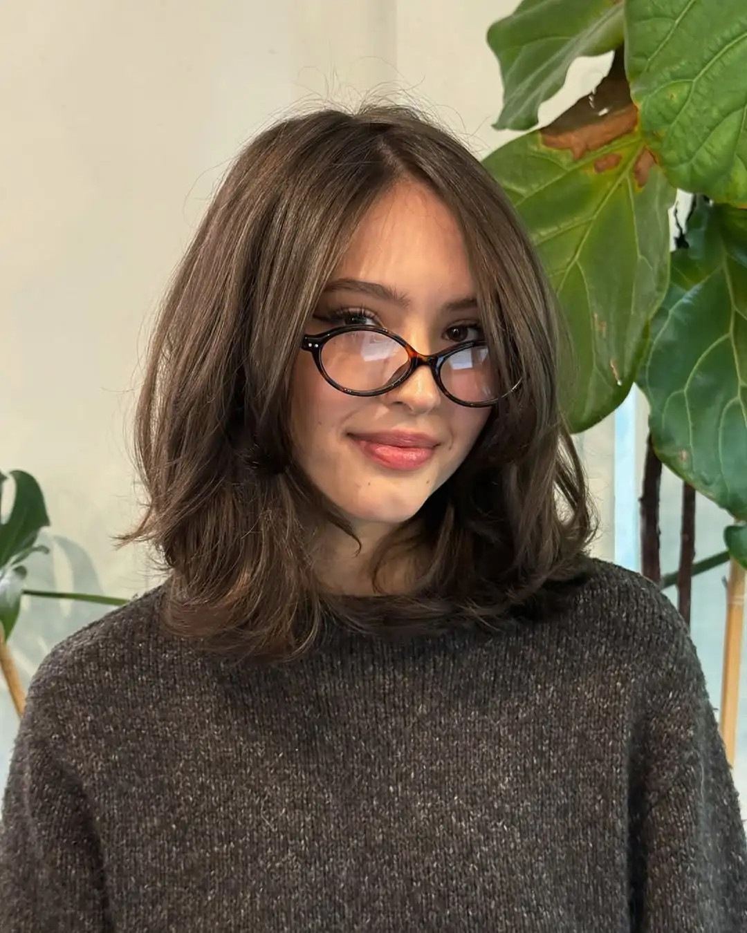 Dark Brown Lob With Soft Curtain Bangs Dark Brown Lob With Soft Curtain Bangs — Bangs 2027 for Square Face