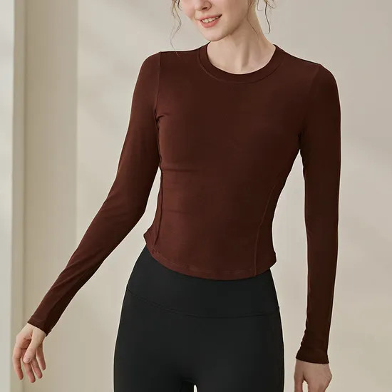 Dark Brown Long-Sleeve Top and Black Leggings for Performance Dark Brown Long-Sleeve Top and Black Leggings for Performance — Running Outfits for Women 2027