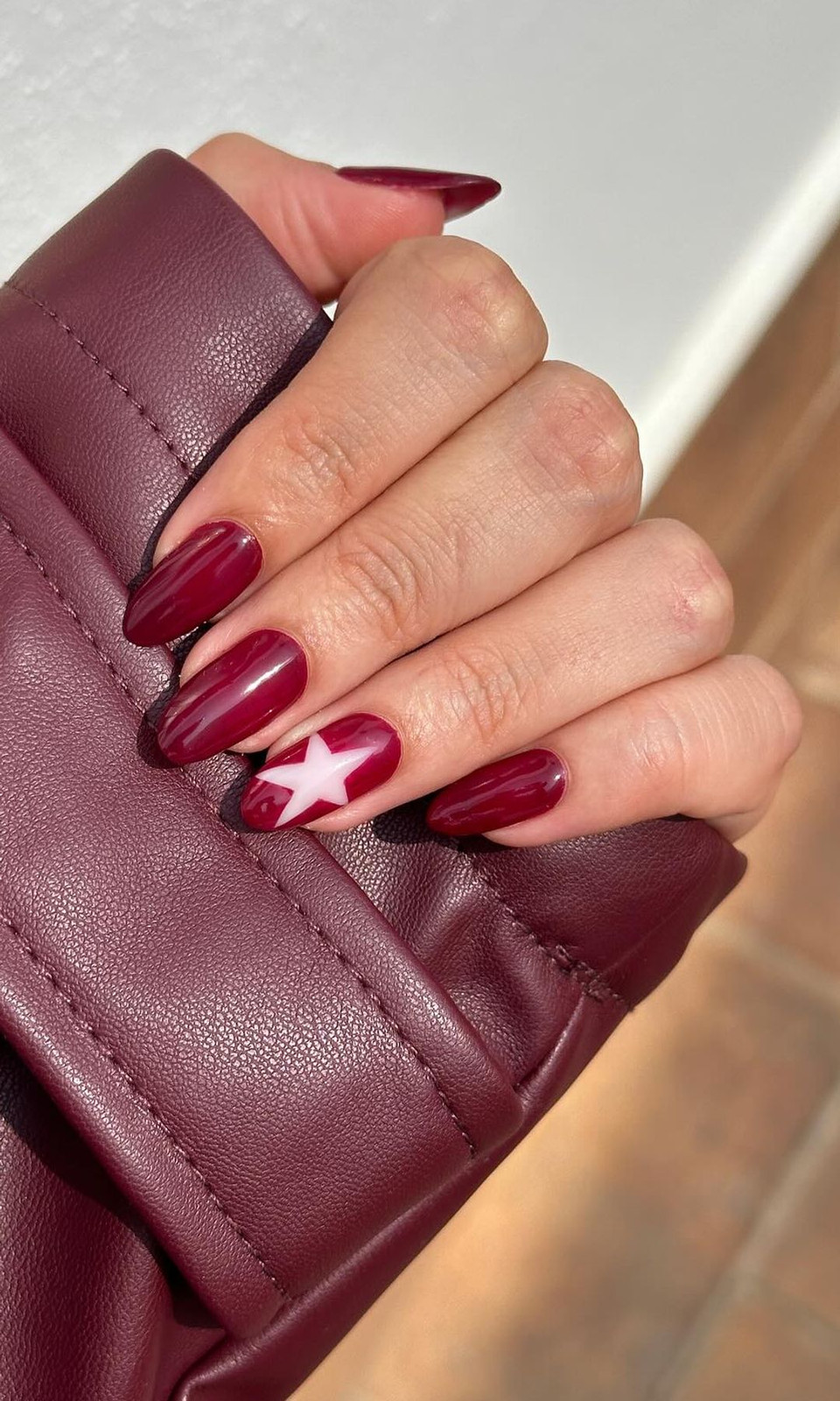 Deep Red Nails with White Star Accent Deep Red Nails with White Star Accent — Winter Red Nails 2027