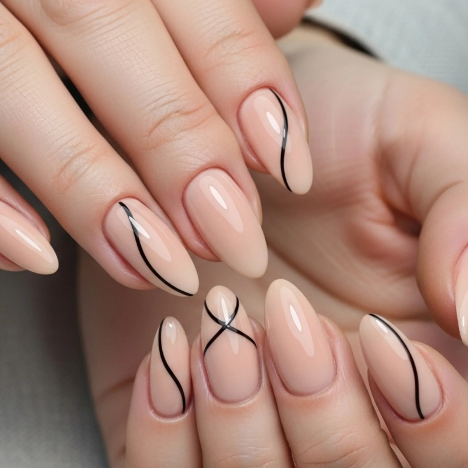 Sheer Nude Abstract Black Line Nails — Minimalist Nails 2027