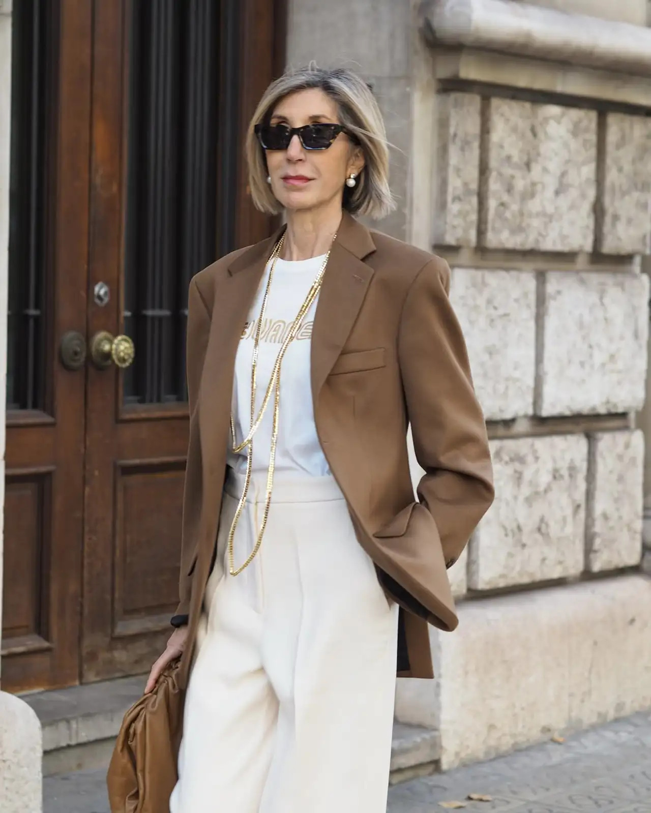 Layered Neutrals: Blazer, T-shirt, Wide-Leg Trousers, and Loafers — Chunky Loafers Outfits 2027