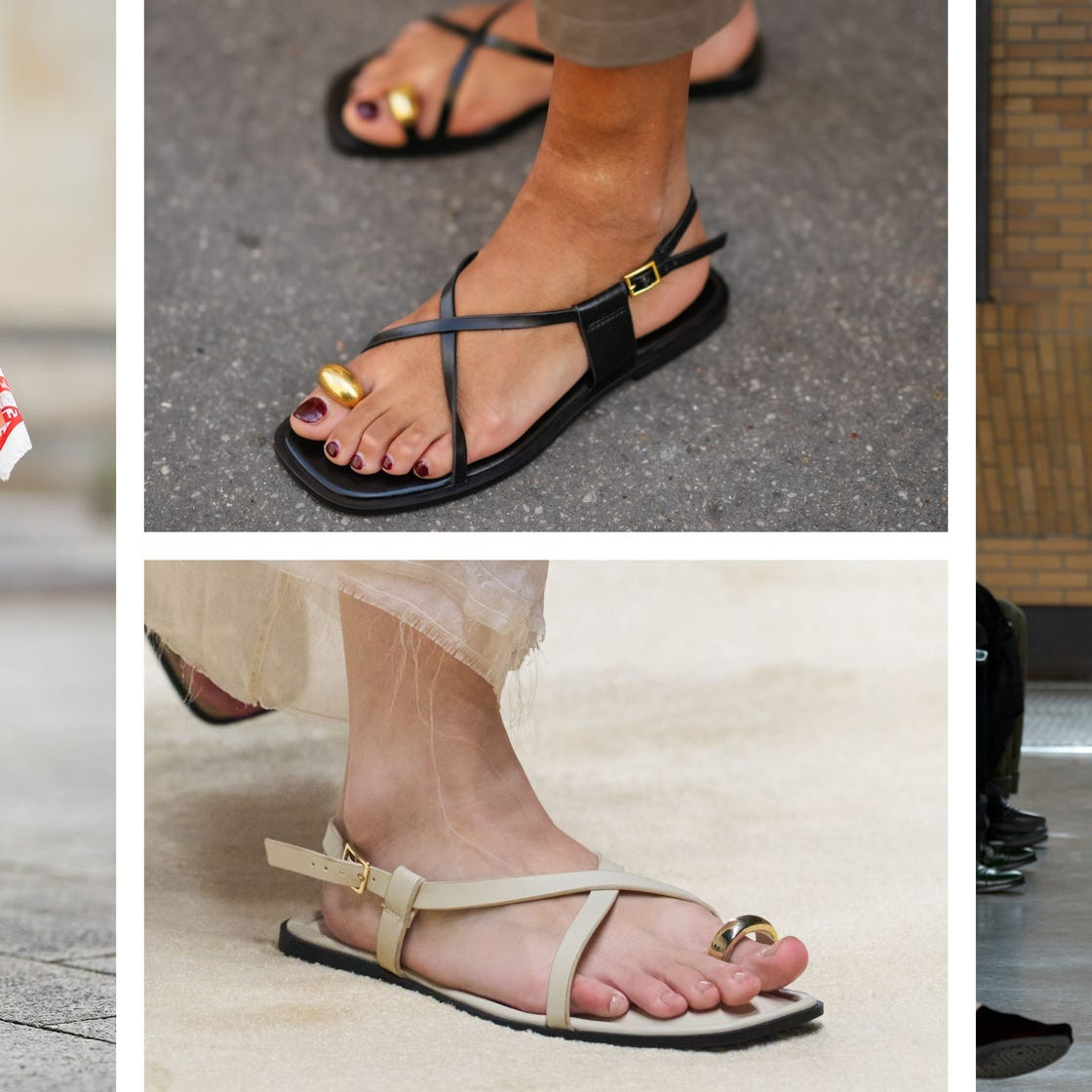 Casual Minimalist Black Leather Sandals with Gold Toe Ring Detail Casual Minimalist Black Leather Sandals with Gold Toe Ring Detail — Summer Outfits 2027 with Sandals