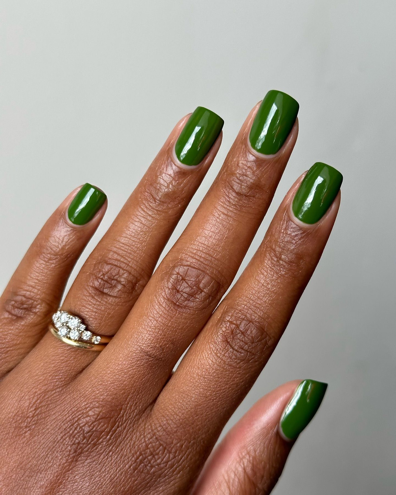 High-Gloss Deep Forest Green Medium Square Nails — Nails 2027 for Brown Skin