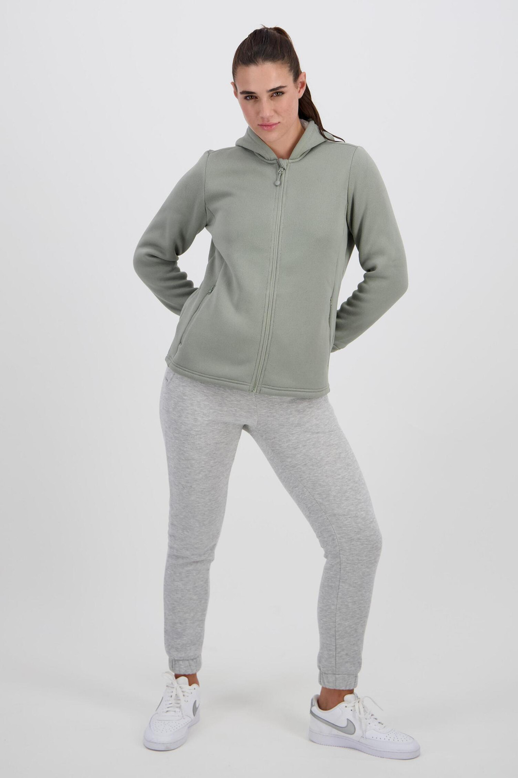 Light Green Fleece Jacket with Grey Sweatpants Light Green Fleece Jacket with Grey Sweatpants — Fleece Outfits 2027