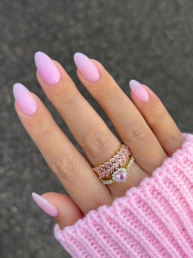 Soft Pink Gradient with Gem Accents Soft Pink Gradient with Gem Accents — Almond Press On Nails 2027