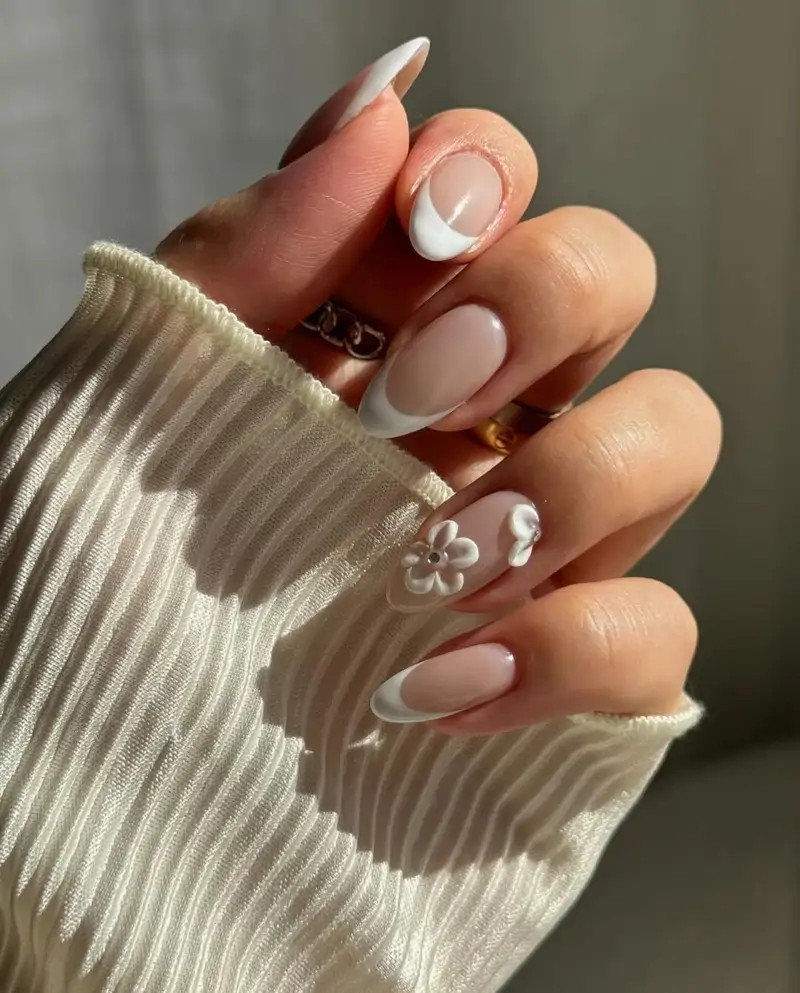 Sheer Nude Base White French Tips Visual Idea Sheer Nude Base White French Tips Visual Idea — Floral Acrylic Nails 2027