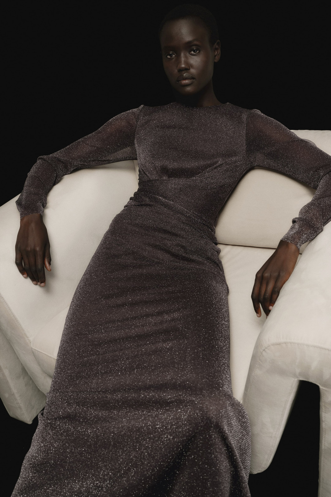 Dark Grey Sequin Mesh Column Dress — Sequin Dresses 2027
