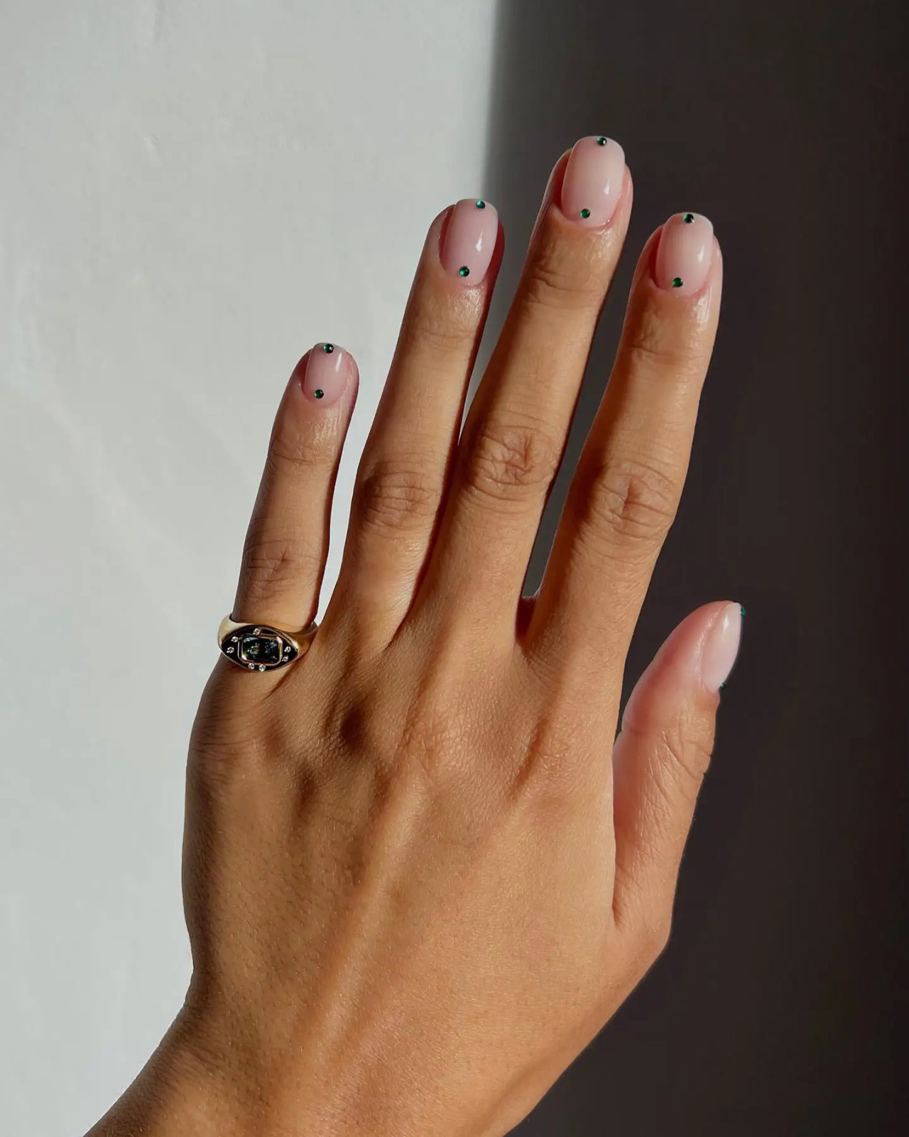 Two Small Green Dots On Each Nail Visual Idea — Minimalist Nails 2027