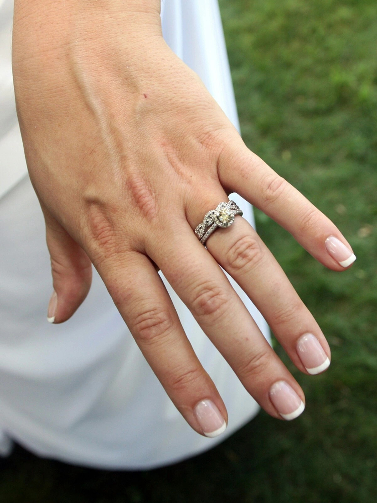 Ring Focused Square French Nails — Wedding French Tip Nails 2027