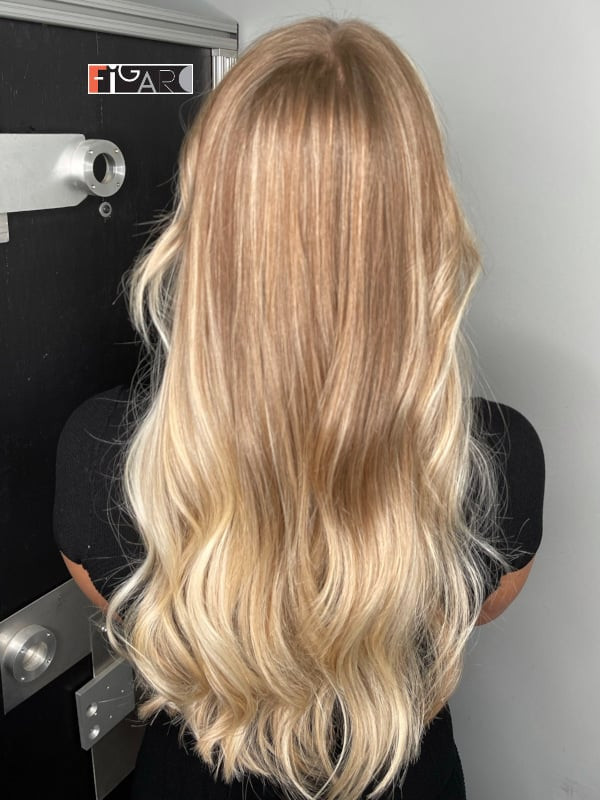 Mid-Back Light Blonde Base With Honey Balayage Mid-Back Light Blonde Base With Honey Balayage — Honey Balayage 2027
