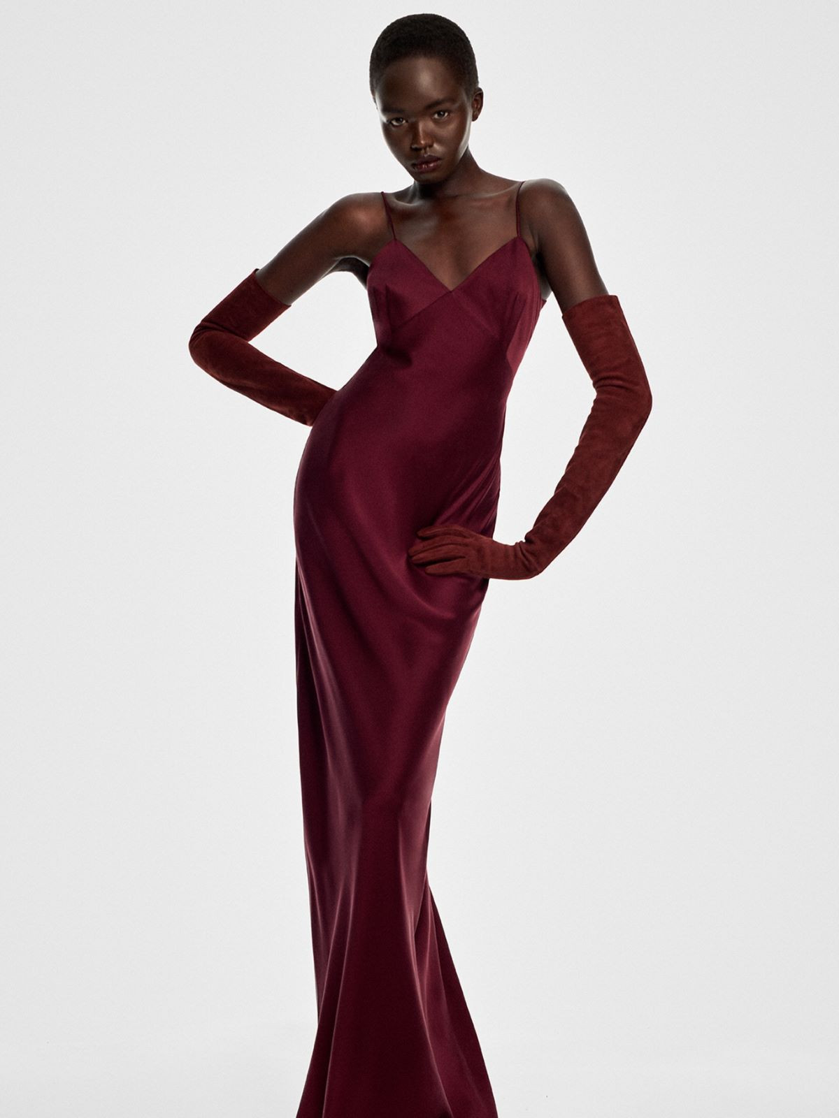 Formal Sophistication: Burgundy Satin Slip Dress with Long Gloves Formal Sophistication: Burgundy Satin Slip Dress with Long Gloves — Satin Dresses 2027