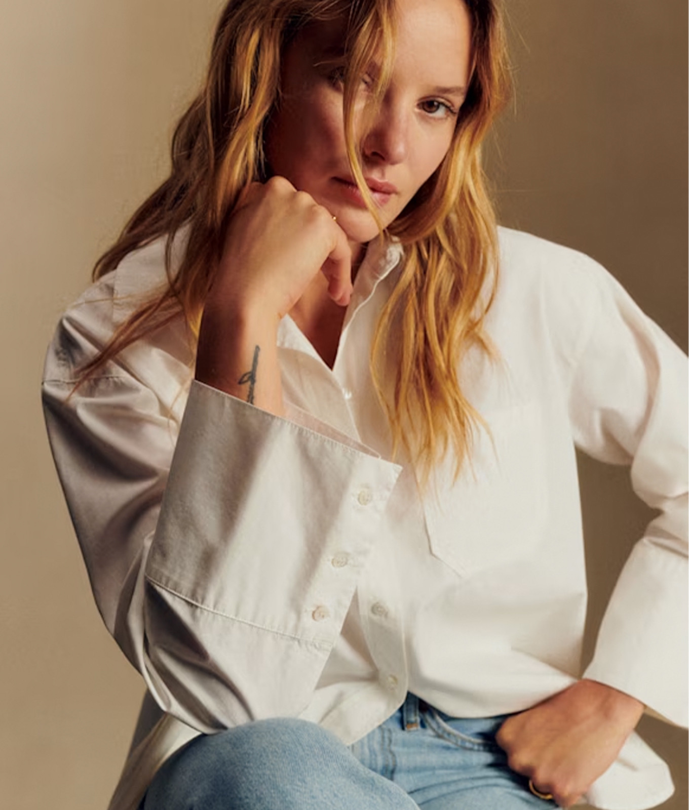 Oversized White Shirt with Cuffed Sleeves and Jeans Oversized White Shirt with Cuffed Sleeves and Jeans — Poetcore Outfits 2027