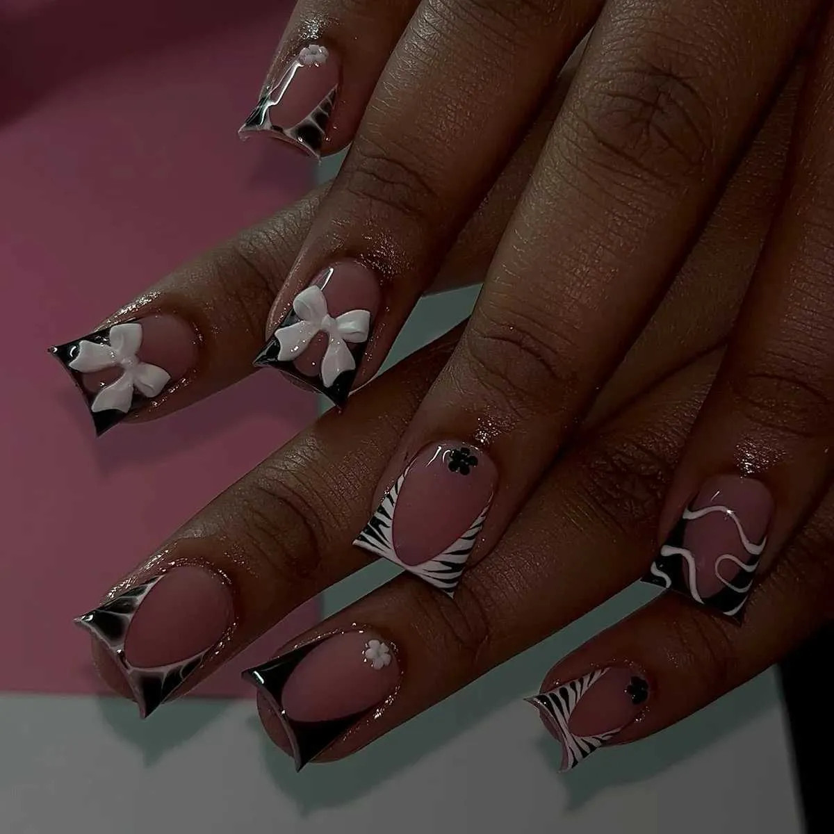 Glossy Medium Nude French with Gothic Accents Glossy Medium Nude French with Gothic Accents — Gothic Coffin Nails 2027