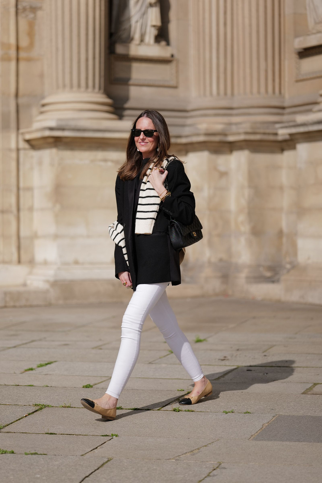 Monochrome Ease: White Jeans with Striped Scarf Monochrome Ease: White Jeans with Striped Scarf — Skinny Jeans Outfits 2027