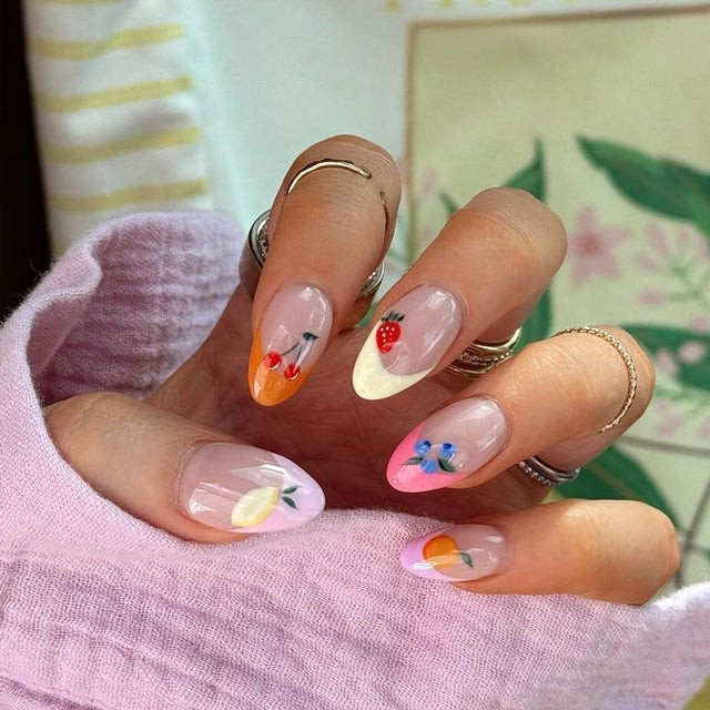 Multi-Fruity Tip Sheer Almond Nails Multi-Fruity Tip Sheer Almond Nails — Mom Nails 2027