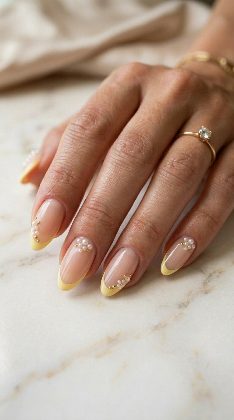 Pearl And Gold Accents Visual Idea Pearl And Gold Accents Visual Idea — Summer French Tip Nails 2027