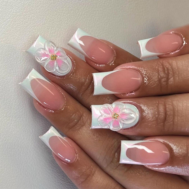White Floral Motifs On Accent Nails Visual Idea White Floral Motifs On Accent Nails Visual Idea — Floral Acrylic Nails 2027