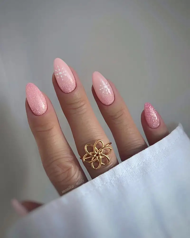 Pink Shimmer Glitter Snowflake Gradient Pink Shimmer Glitter Snowflake Gradient — Glitter Christmas Nails 2026