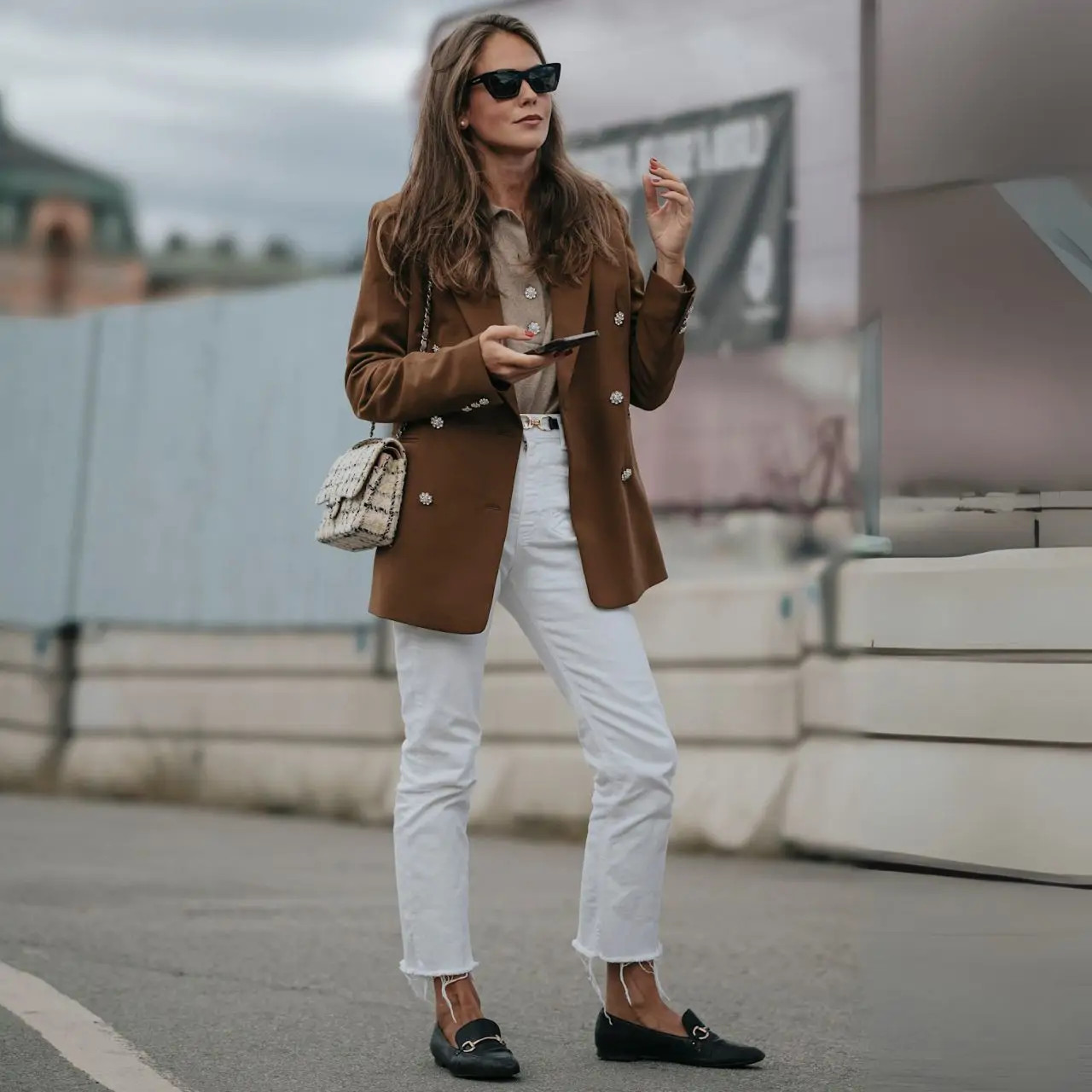 Smart Casual Blend: Loafers with White Jeans and Brown Blazer Smart Casual Blend: Loafers with White Jeans and Brown Blazer — Loafer Outfits 2027