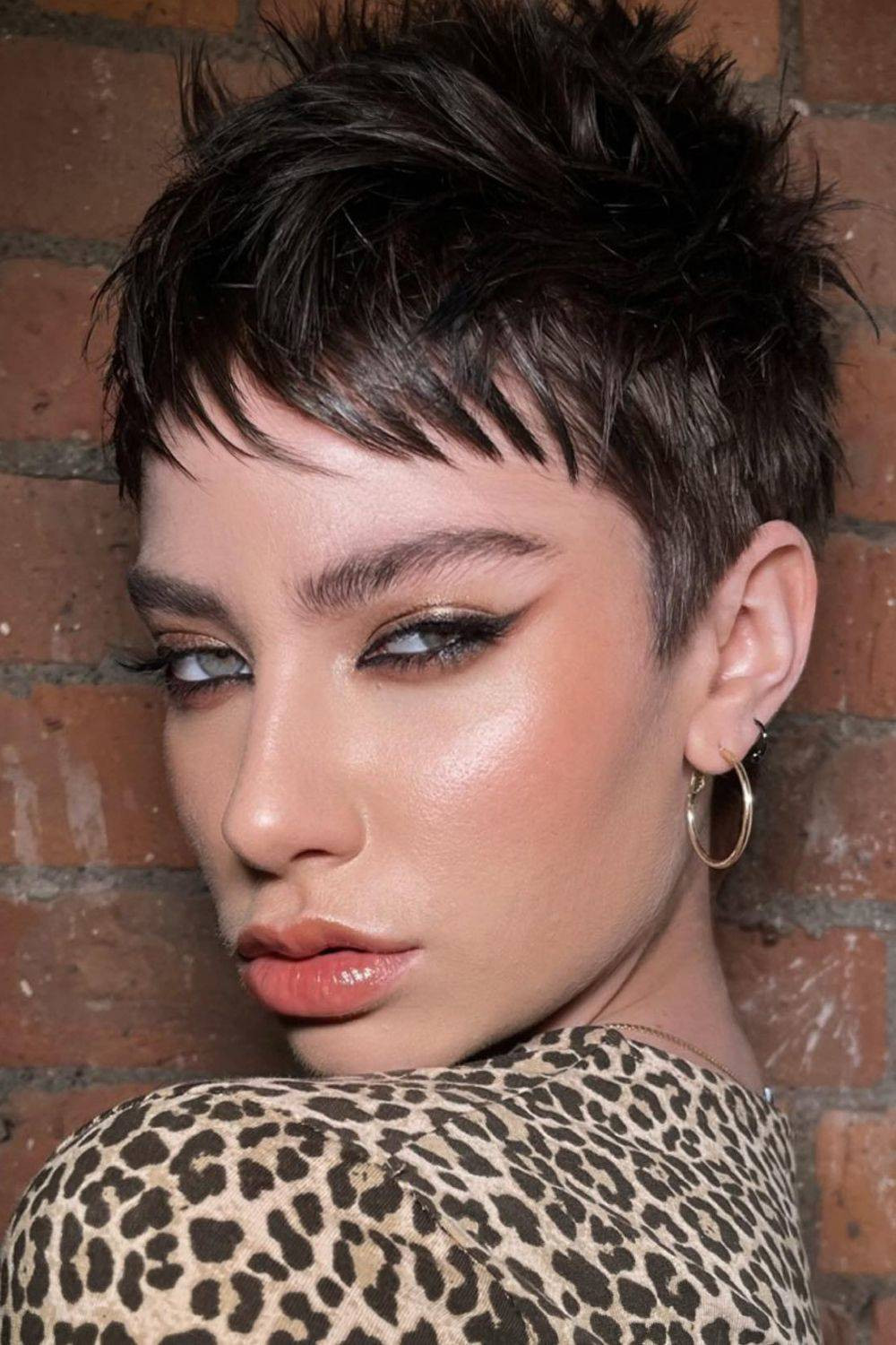 Ear Edgy Dark Brown Pixie With Choppy Micro Bangs Ear Edgy Dark Brown Pixie With Choppy Micro Bangs — Micro Bangs 2027