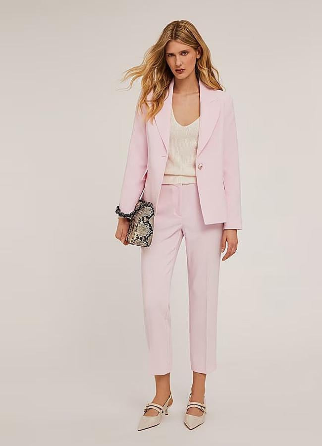 Light Pink Tailored Suit with Cream Knit Top — Blush Outfits 2027