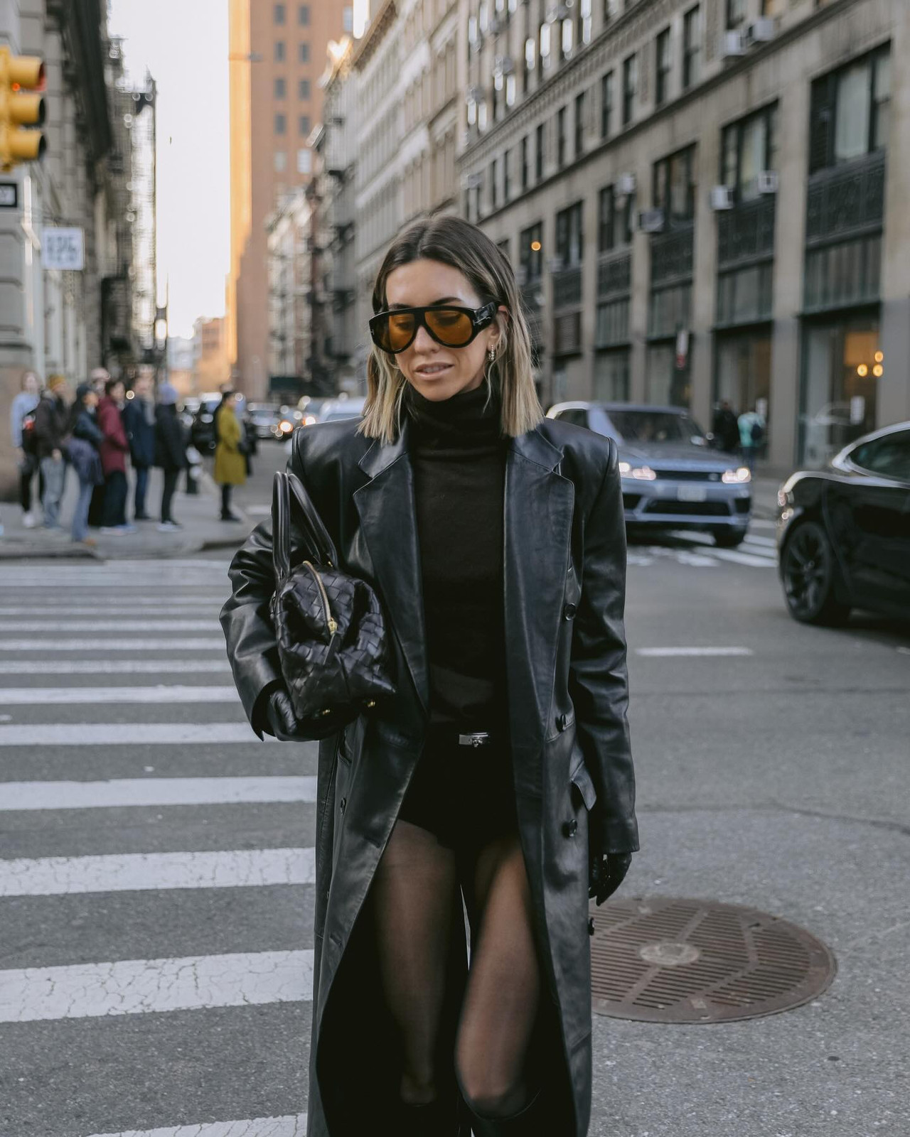 Bold Contrast: Leather Trench with Yellow Sunglasses Bold Contrast: Leather Trench with Yellow Sunglasses — Mob Wife Outfits 2027