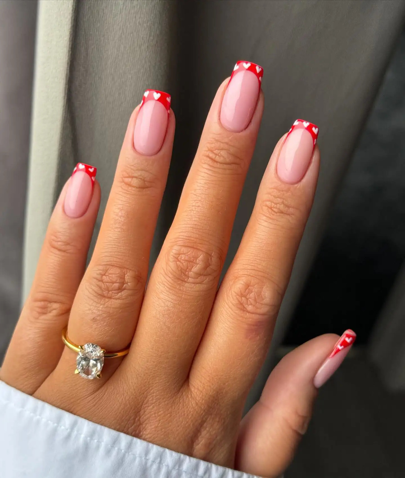 Sheer Pink Base Bright Red Tips Visual Idea Sheer Pink Base Bright Red Tips Visual Idea — Valentines French Tip Nails 2027