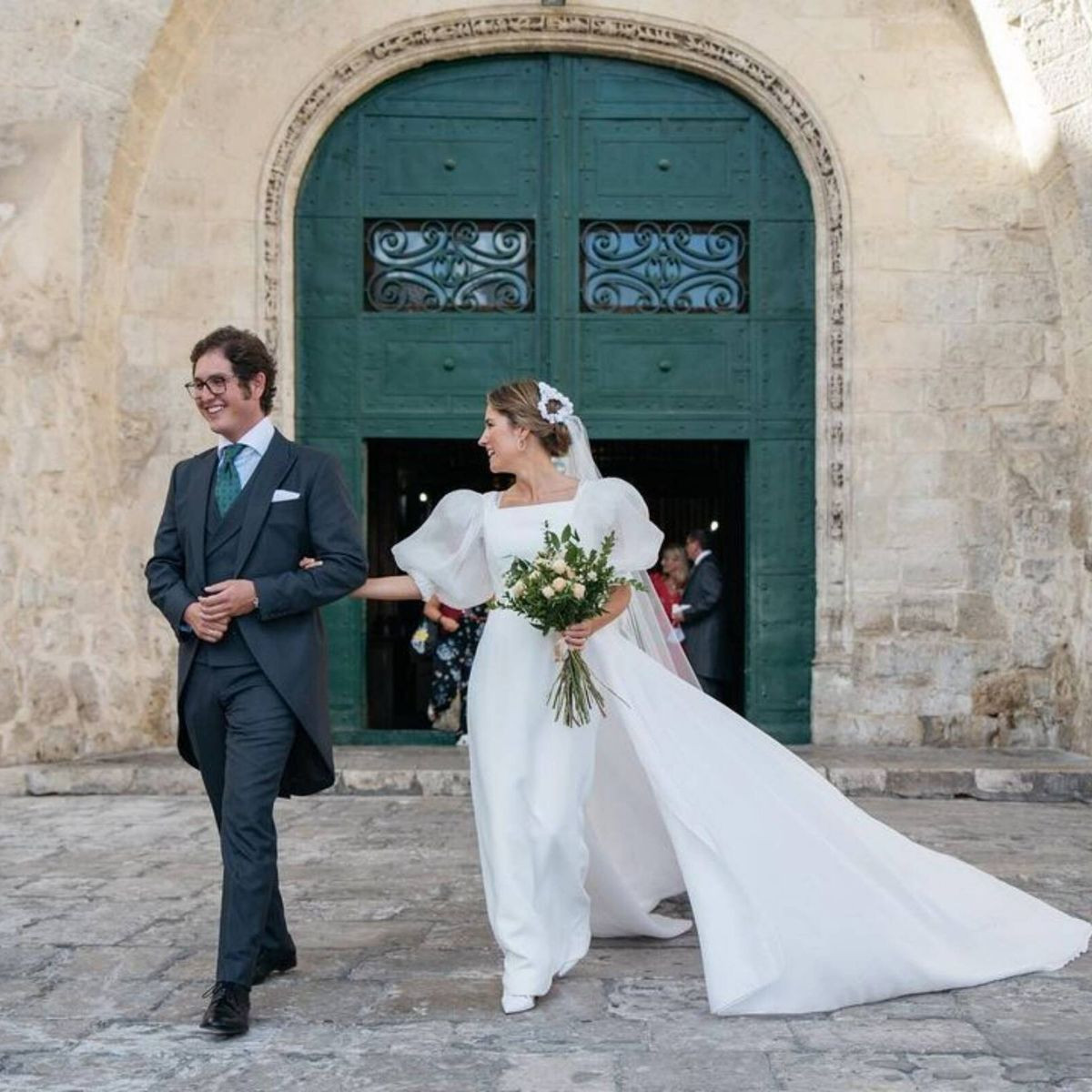 Satin A-line Wedding Gown with Dramatic Puff Sleeves Satin A-line Wedding Gown with Dramatic Puff Sleeves — Church Dresses 2027